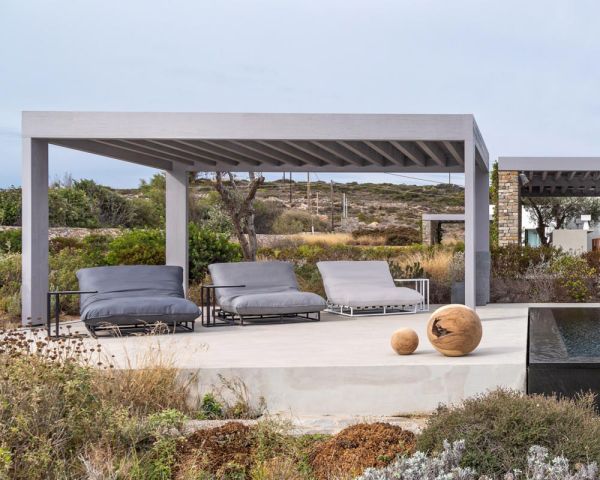 Tumbona doble tipo lounge de aluminio y tela para exterior de color gris claro «Sipura Island»