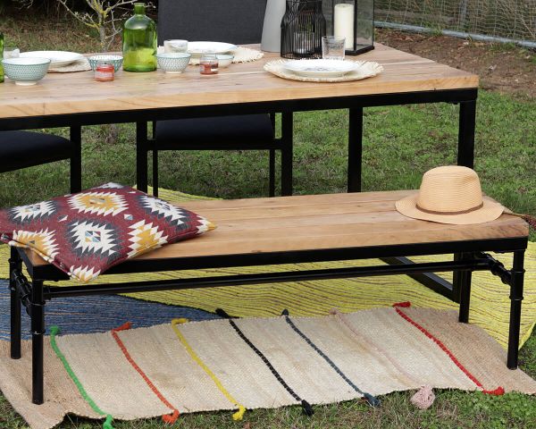 Banco industrial de madera maciza de acacia y metal «Garden»