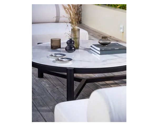 Mesa de centro redonda de cerámica y aluminio, diámetro 126 «Sokha Beach»