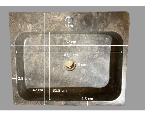Lavabo rectangular de diseño en mármol pulido gris «Stone»