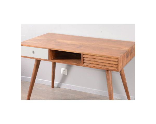 Escritorio escandinavo de palisandro «Vintage grey» con cajón blanco