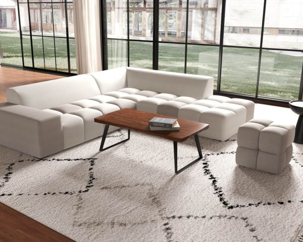Puf cúbico de diseño «Casa Nova» bicolor, en gris y beige