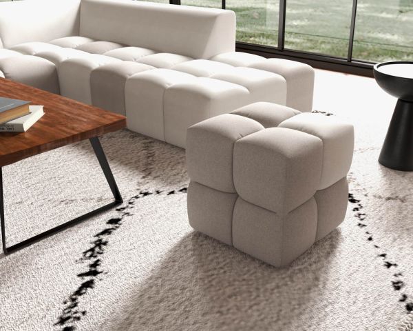 Puf cúbico de diseño «Casa Nova» bicolor, en gris y beige