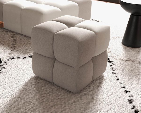 Puf cúbico de diseño «Casa Nova» bicolor, en gris y beige