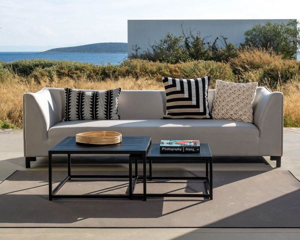 Conjunto de jardín acogedor de 3 piezas en tela Sunbrella gris claro «Andaman Island»