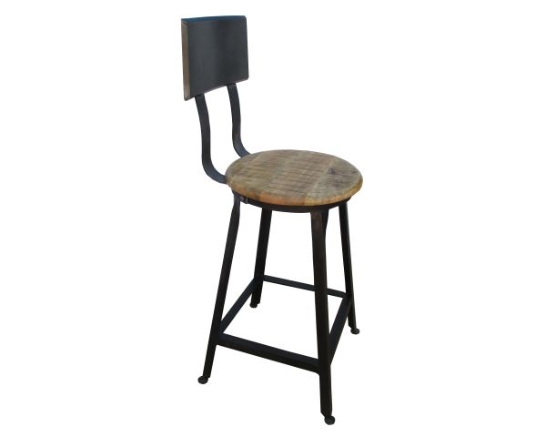 Silla de bar para isla de cocina, de metal negro y madera exótica «Atelier Grey»