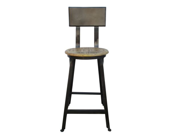 Silla de bar para isla de cocina, de metal negro y madera exótica «Atelier Grey»