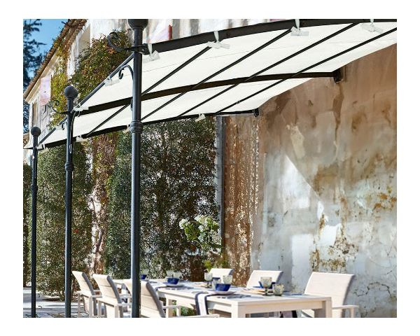 Pérgola de pared con 3 patas metálicas y techo redondeado «Gardénia», 3,60 m x 3 m