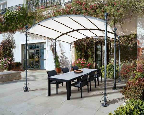 Pérgola de metal de 6 pies con techo redondeado «Gardénia» de 3,60 m x 3 m