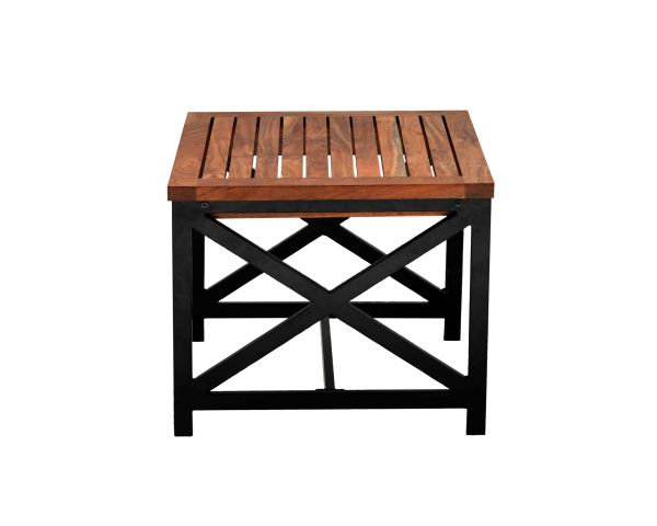 Mesita auxiliar cuadrada para exterior, de madera y metal, «Gardénia», 50 x 50 cm