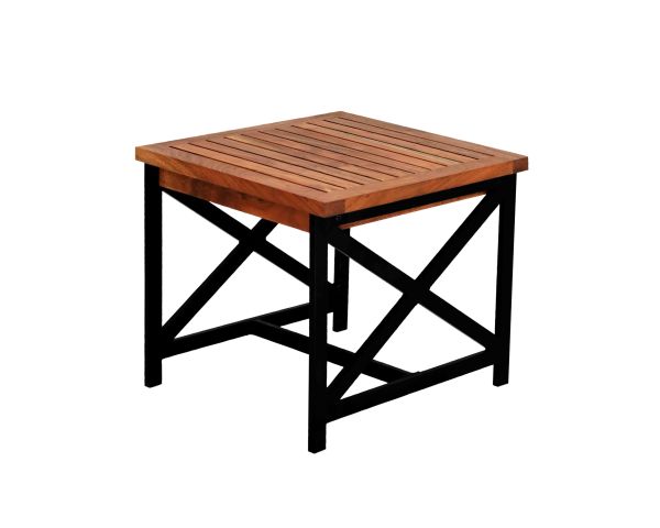 Mesita auxiliar cuadrada para exterior, de madera y metal, «Gardénia», 50 x 50 cm