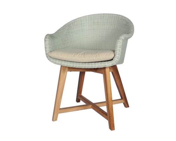 Silla de jardín de teca y resina imitación de ratán blanco «Biarritz»