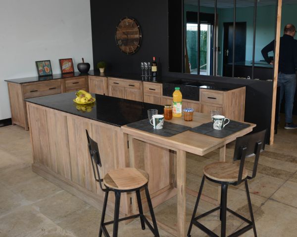 Mueble de fregadero de madera maciza y piedra, 164 cm, «Grand Chef»