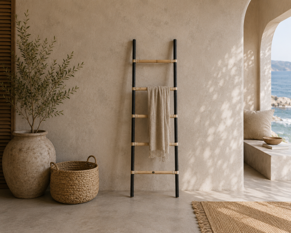 Escalera de ratán con acabado bicolor natural y negro «Solira», 150 cm