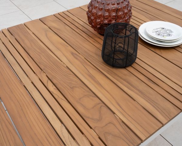 Mesa grande de comedor para exterior de aluminio blanco y teca «Dolce Vita», 220 cm
