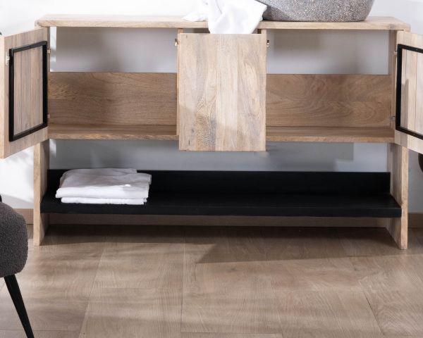 Mueble bajo lavabo de 120 cm en madera natural y negra «Nani» con un gran hueco