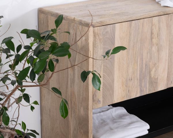 Mueble bajo lavabo de 120 cm en madera natural y negra «Nani» con un gran hueco