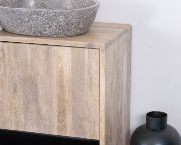 Mueble bajo lavabo de 120 cm en madera natural y negra «Nani» con un gran hueco