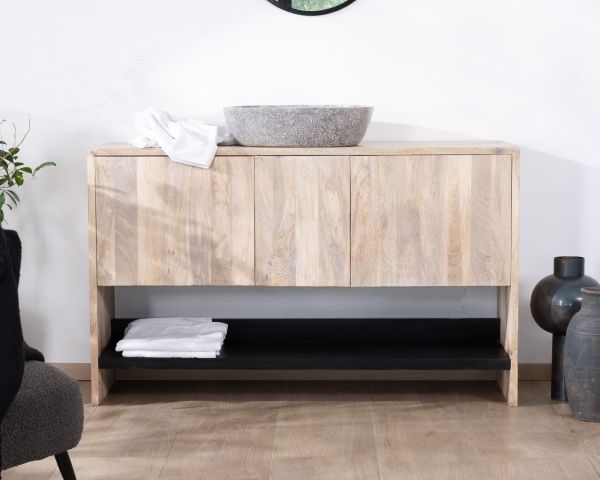 Mueble bajo lavabo de 120 cm en madera natural y negra «Nani» con un gran hueco