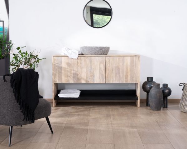 Mueble bajo lavabo de 120 cm en madera natural y negra «Nani» con un gran hueco