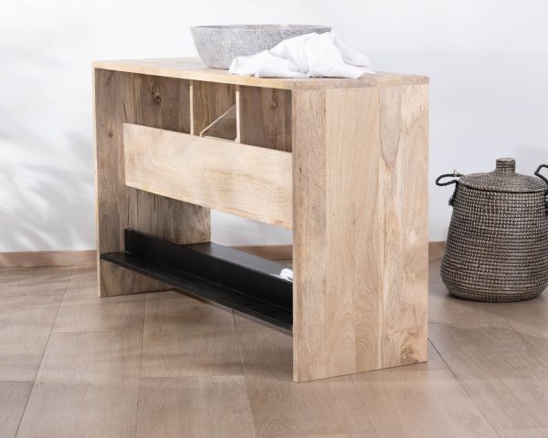 Mueble bajo lavabo de 120 cm en madera natural y negra «Nani» con un gran hueco
