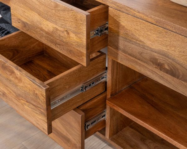 Mueble bajo lavabo de madera de mango oscuro de 120 cm con compartimentos y cajones «Kahiko»