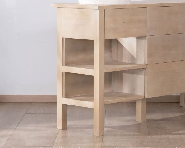 Mueble de baño doble de madera de mango blanqueada de 140 cm con nichos y cajones «Kahiko»