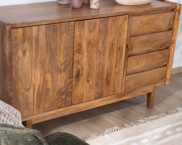 Mueble bajo lavabo de 140 cm en madera de mango oscuro con puertas y cajones «Kahiko»