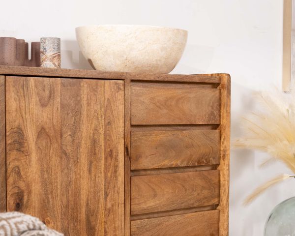 Mueble bajo lavabo de 140 cm en madera de mango oscuro con puertas y cajones «Kahiko»