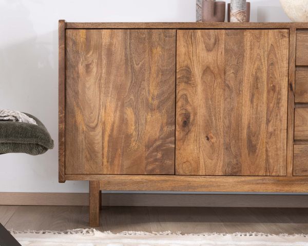 Mueble bajo lavabo de 140 cm en madera de mango oscuro con puertas y cajones «Kahiko»