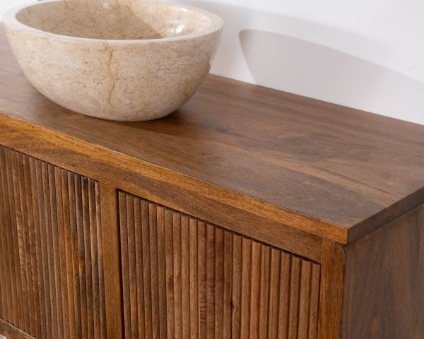 Mueble bajo lavabo suspendido de 140 cm en madera de mango oscuro «Nani» con frentes de doble textura