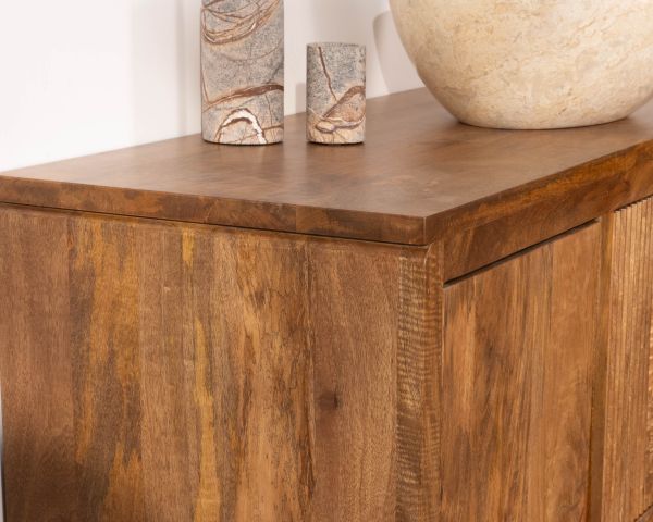 Mueble bajo lavabo suspendido de 140 cm en madera de mango oscuro «Nani» con frentes de doble textura