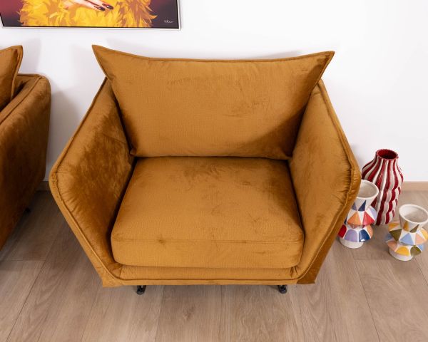 Sillón vintage de color ocre, de tela y metal, ultracómodo «Hasting»