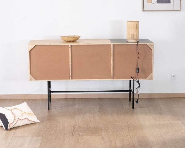 Aparador «Elegancy» de estilo japandi, de dos tonos, en madera y metal, con tres puertas, de 150 cm