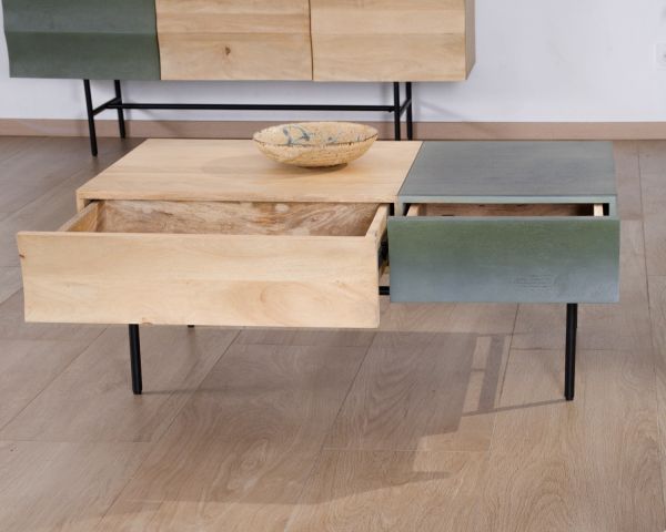 Mesa de centro rectangular de madera y metal, 100 x 55 cm, «Elegancy»