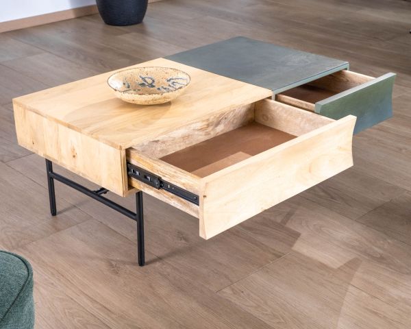 Mesa de centro rectangular de madera y metal, 100 x 55 cm, «Elegancy»