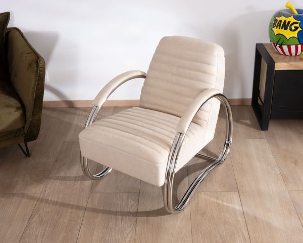 Sillón lounge retro de cuero blanco y acero inoxidable «AstroPop»