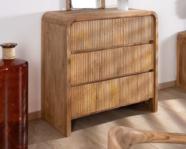Cómoda de diseño retro con frentes acanalados «Céresto» y 3 cajones grandes