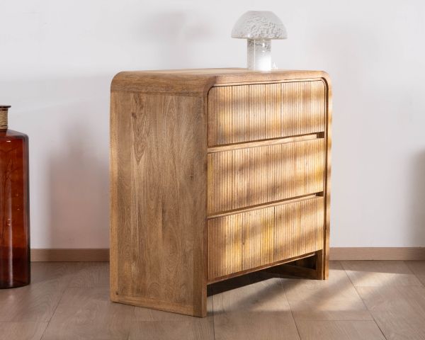 Cómoda de diseño retro con frentes acanalados «Céresto» y 3 cajones grandes
