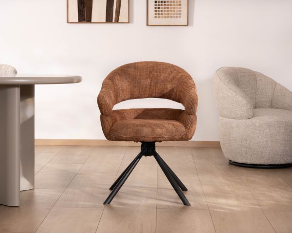 Lote de 2 sillas giratorias de tela tejida color óxido «Movy», con líneas contemporáneas y envolventes
