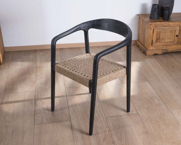Lote de 2 sillas de diseño en madera negra y asiento de yute trenzado «Vogue»