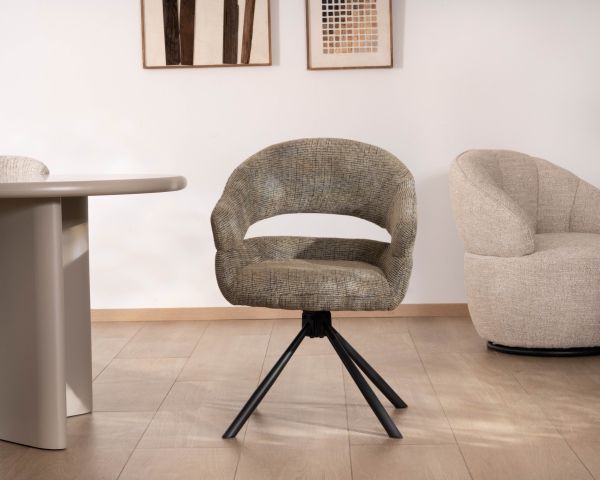 Lote de 2 sillas giratorias de comedor con reposabrazos «Movy» en tela verde salvia