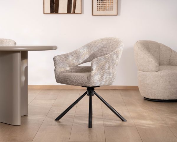 Lote de 2 sillas giratorias de estilo retro-contemporáneo «Movy», en tejido gris claro con trama