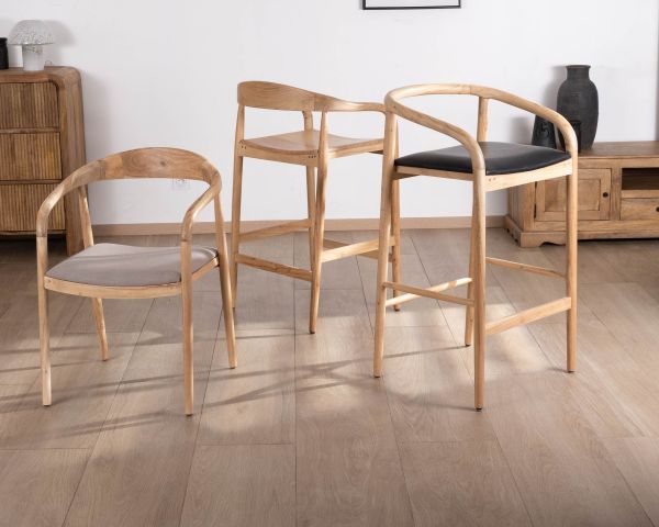 Taburete de bar de acacia con un diseño minimalista y respaldo «Vogue»