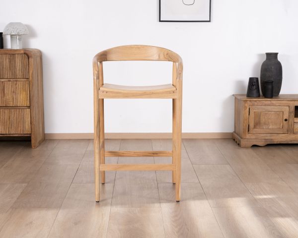Taburete de bar de acacia con un diseño minimalista y respaldo «Vogue»