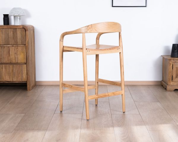Taburete de bar de acacia con un diseño minimalista y respaldo «Vogue»