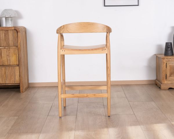 Taburete de bar de acacia con un diseño minimalista y respaldo «Vogue»