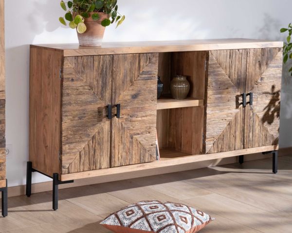 Aparador bajo grande de acacia maciza de 175 cm, estilo étnico «Géonidum»