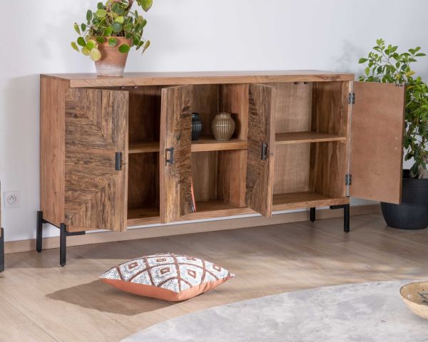 Aparador bajo grande de acacia maciza de 175 cm, estilo étnico «Géonidum»
