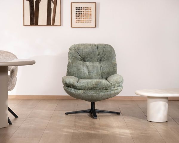 Sillón envolvente de estilo vintage en verde salvia «Panama», giratorio 360°